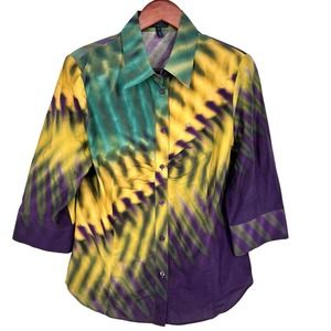 Escada Sport Women Sz 42 Large Silk Blend 3/4 Sleeve Blouse Shirt Top Mardi Gras